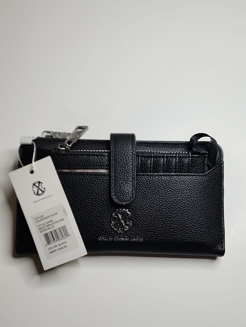 ⭐️NWT CXL by Christian Lacroix Black Pebble Leather Zip Wallet Bryce ID Fold⭐️